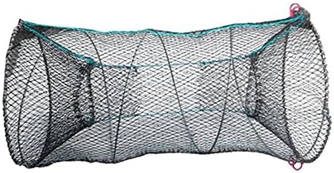 UniqueVC® Foldable Nylon Crab Trap Crawfish Trap Cast Net Fishing Net With Spring Wire Frame- Best Crab Trap With Dual Trap Entrance Design For Catching Crab Crawfish Lobster Shrimp,etc
