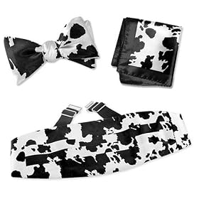 Cow Print Freestyle Bow Tie by Elite Solid black silk cummerbund sets