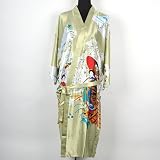 Shanghai Tone® Geisha Kimono Bath Robe Night Gown Knee-Length Green One Size