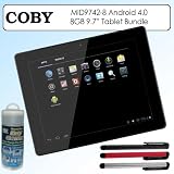 Coby MID9742-8 Android OS 4.0 8GB WI-Fi 9.7in Touch Panel Tablet Bundle With Accessories