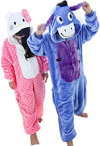 Tjia Winter Kid Cosplay Hello Kitty Flannel Animal Donkey Pajamas (XS (41"- 45"), hello kitty)