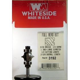 Click here to buy 3192 CARBIDE-TIP 2 FLUTE FULL BEAD ROUTER BIT 3 16 RADIUS X 1 LG DIA X 1 2 CL X 1 4 SHANK by Whiteside.