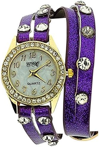TOC Ladies Crystal Studded Extra Long Purple Glitter Strap Dress Watch SW1096