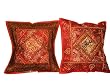 2 Orange Sequin Embroidery Sari Toss Pillow Cushion Covers