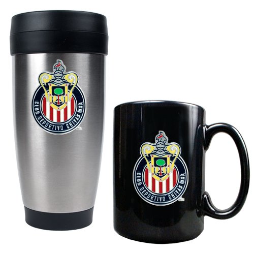 Chivas USA MLS Stainless Steel Travel Tumbler and Black Ceramic Mug Set - Primary Team Logo