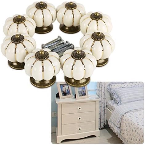 happyliya?8PCS Vintage Pumpkin Style Ceramic Pull Handles Cabinet Door Cupboard Drawer Knobs White by HAPPYLIYA