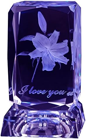 Philosophers 3d Laser Crystal Gift Subsurface Engraved Lily with Square LED Crystal Stand Multicolor