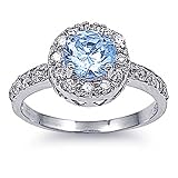 Rhodium Plated Sterling Silver Wedding & Engagement Ring Aquamarine Ladies Ring 6MM ( Size 5 to 10)