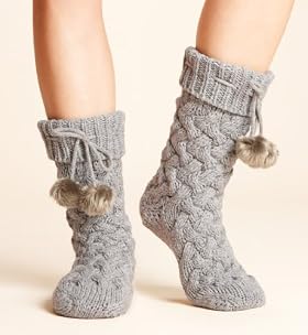 Criss Cross Cable Knit Moccasin Slipper Socks