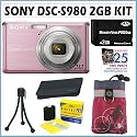 Sony Cybershot DSC-S980/P 12.1 MP Digital Camera in Pink + 2GB Accessory Kit