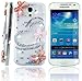 FiMeney Handmade Crystal Diamond Rhinestones Pink Love Heart Bow Bowknot Butterfly Transparent Back Hard Protective Case Cover For Samsung I9190 I9192 I9195 Galaxy MINI S4 (NOT FOR S4) + Cleaning Cloth + 2013 Calendar Card + Pink Stylus Pen + Pink Butterfly And Sakura Dust Plug
