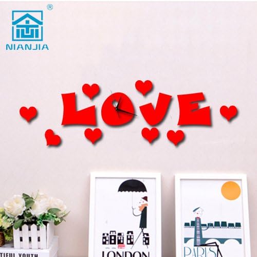 TONPAR DIY wall sticker sheets acrylic living room clock of love LOVE , red