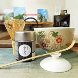 葉桐 (はじめての抹茶) 仁清写し七宝抹茶碗、抹茶中之白20g、茶せん常穂、茶杓