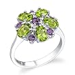 Sterling Silver 2.75 cts Oval Peridot Round Amethyst Ring Size 9