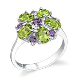 Sterling Silver 2.75 cts Oval Peridot Round Amethyst Ring Size 9
