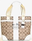 AUTHENTIC COACH HERITAGE STRIPE MEDIUM TOTE BAG - 11349 (Khaki/White)