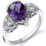 Tear Drop 1.50 carats Amethyst Solitaire Engagement Ring in Sterling Silver Available in Size 5 thru 9