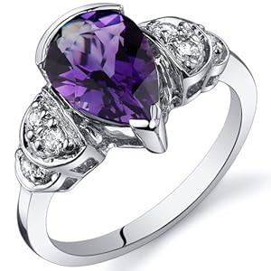 Tear Drop 1.50 carats Amethyst Solitaire Engagement Ring in Sterling Silver Rhodium Finish Size 7