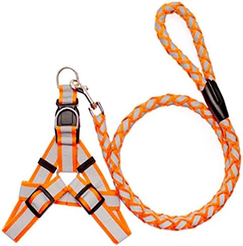 JunSin Pet Reflective Soft Nylon Dog Cat Adjustable Elastic Leash for Walking and Running at Night (ORANGE) (L)