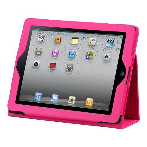 Apple iPAD i-Pad 2 II 2nd Generation 3G, Wifi Model 16GB 32GB 64GB Tablet Slate High Quality Hot Pink Leather Cover Protective Case Jacket Magnetic Closing Flap Bracket Stand + Free Additional High Quality Screen Shield Protector