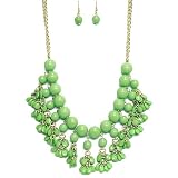 Statement Necklace Set; 19" L; Gold Metal Chain; Yellow Green Beads; Lobster Clasp Closure; Matching Earrings Included;