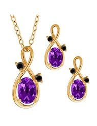 1.73 Ct Oval Purple Amethyst Gemstone 18k Yellow Gold Pendant Earrings Set