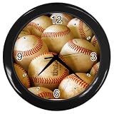 Black Wall Clock of Field of Baseballs for Boys Room