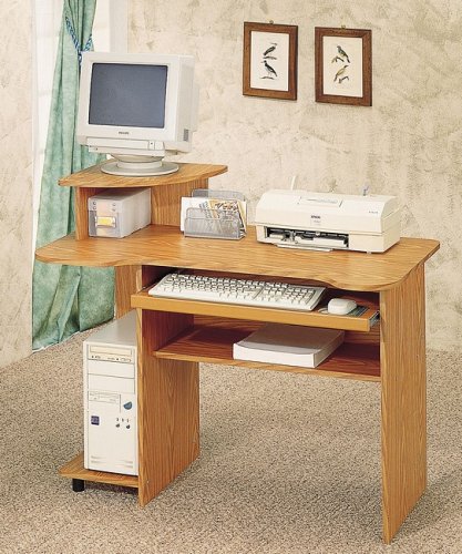 Home Office Oak Finish Computer Desk w/Sliding Keyboard Tray + Tower Stand
