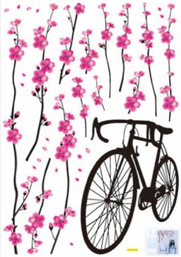 Simplifestyle Baby Nursery Wall Decoration Branches Flowers Pink Petals Bike Wall Decor Removable Decorative Wall Paper for Bedroom Home Nursery Kids Playroom Decoration