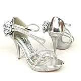 Evening High Heel Rhinestone Party Dress Sandals Silver , 10