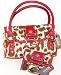 GUESS HANDBAGS, GUESS FELINE Satchel w/ Studs and Wallet Set (Red / Leopard)