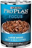 Purina Pro Plan Wet Dog Food, Focus, Adult Large Breed Beef & Rice Entr&eacute;e Chunks In Gravy, 13-Ounce Can, Pack of 12