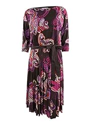 Jersey/Polyester/Spandex Paisley Belted Round Neck  Dress