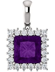 Platinum 8.00x8.00mm Princess Cut Amethyst and Diamond Pendant -- LIFETIME WARRANTY