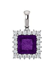 10K White Gold 8.00x8.00mm Princess Cut Amethyst and Diamond Pendant -- LIFETIME WARRANTY