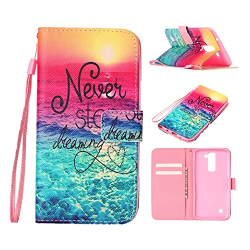 LG K7 Case, NOKEA [Anti-Scratches] [Drop Protection] [Wallet] [Kickstand] Slim Fit with Sling Flip Premium Protective PU Wallet Leather Case Cover For LG K7 (Never Stop)