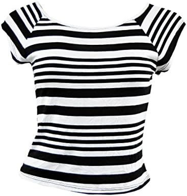 Women's Stretchy Jersey Knit Striped Bodycon Crop Top Black White L