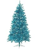 7.5' Sparkling Teal Pre-Lit Laser Tinsel Artificial Christmas Tree - Teal Lights