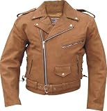 Men's BROWN PREMIUM BUFFALO Leather Motorcycle Biker Jacket ZIPOUT lining & SIDE-LACES Sizes 40-60