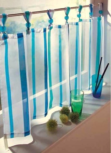 Gardine mit Kugel-Schlaufen Voile FERTIGDEKO Store BLAU