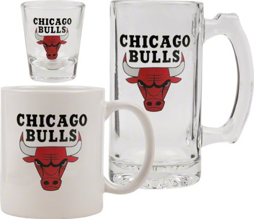 Chicago Bulls Glassware Set: 3D Logo Tankard, Coffee Mug, Shot Glass