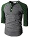 H2H Mens Active Slim Fit Raglan Baseball 3/4 Sleeve Henley Premium T-Shirt DARKGREEN US M/Asia L (CMTTS0174)
