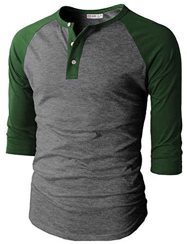 H2H Mens Active Slim Fit Raglan Baseball 3/4 Sleeve Henley Premium T-Shirt DARKGREEN US M/Asia L (CMTTS0174)