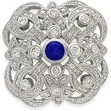 Sterling Silver Sapphire & Cubic Zirconia Brooch