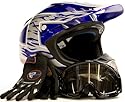 Adult Motocross Helmet Gloves & Goggles ATV Dirt Bike Motorcycle Blue, Medium