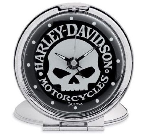 Harley-Davidson® Bulova® Skull Travel Clock. Glows in dark. Alarm. 99361-10V