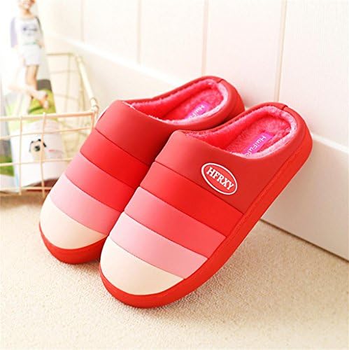 TDXIE Waterproof non-slip platform winter package with striped home plush men and women couple cotton slippers , rainbow (da hong) , 36-37