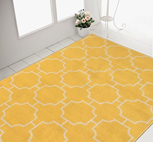 Rubber Backed 3'3" x 4'7" Moroccan Trellis Yellow &amp; Ivory Non-Slip Area Rug Milldia Milano Collection Area Rugs MIL5019-3X5