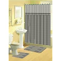 Home Dynamix Bath Boutique Shower Curtain and Bath Rug Set: 332-451 Shirt Stripe Gray: 15 Piece Bath Set