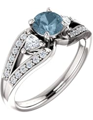 10K White Gold Round Cut Blue and White Diamond Ring -- LIFETIME WARRANTY